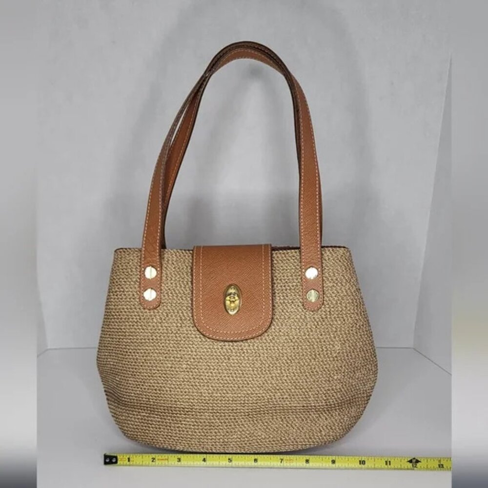 Eric Javits Woven Tan Satchel with Brown Accents
